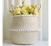 (As show, One size) 2021 New Seagrass Wickerwork Basket Rattan Hanging Planting Flower Pot Storage Laundry Basket Cesta Mimbre Home Garden Decorat