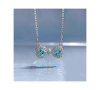 (As show, One size) 2023 new 925 silver diamond-studded heart-shaped aquamarine necklace female all-match niche high-end sense