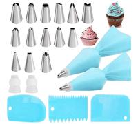 (As show, One size) 21 Piece Pastry Nozzles,Piping Nozzles,Reusable Piping Base,Piping Bag Coupler Flower Nails Pocket Bag,DIY Kits Cake Decorating Accessories.
