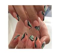 (As show, One size) 24 Pack Women's Wear Nails Oval Simple Green French Black Lines Wavy For Summer DIY Manicure Tools Full Coverage Nail Stickers