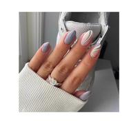 (As show, One size) 24-Pack Women's Wear Nails Oval Style Purple Gray White Yellow Line Wavy For Summer DIY Manicure Tools Full Coverage Nail Stickers