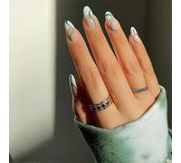 (As show, One size) 24Pcs French Press on Nails, Stiletto Glossy False Nails, Green Swirl Full Cover Fake Nails with Design for Women and Girls.Note:No glue.