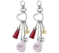 (As show, One size) 2PCS Alloy Heart- Shaped Rose Pendant Keychains Delicate Multi- Key Rings Creative Mother Day Keychain Gift for Mom Key Chain Accessory