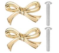 (As show, One size) 2pcs Gold Brass Bow Dresser Knobs, Vintage Bow Shape Drawer Pull