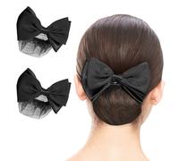 (As show, One size) 2pcs Hair Bun Covers Hair Nets Decorations Women Bow-knot Hair Clip Snoods Nets Hair Accessories