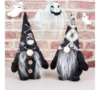 (As show, One size) 2pcs Halloween Ghost Festival Black and White Skull Faceless Old Man Halloween Decorations Dwarf Doll Ornaments