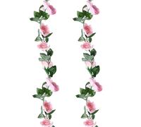 (As show, One size) 2pcs Imitation Rose Canes Artificial Flower Vines Decorative Hanging Rattans for Home Hotel Party Light Pink