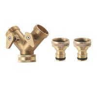 (As show, One size) 3/4 Inch 2 Way Hose Splitter Brass Y Valve Garden Tap Connector with 2 X3/4 Inch Brass Water Tap Ou