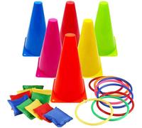 (As show, One size) 3 in 1 Carnival Games Set, Soft Plastic Cones Cornhole Bean Bags Ring Toss Games for Carnival Kids Birthday Party Indoor Outdoor Games Supplies - -