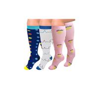(As show, One size) 3 Pairs Plus Size Compression Socks For Women And Men Wide Calf 20-30mmhg Extra Large Knee High Support For Circulation-blue, White, Pink