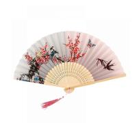 (As show, One size) 3 Pcs Hand Folding Fan, Chinese Vintage Style , Silk Fan with Bamboo Frame and Elegant Tassel for Party Wedding Dancing Decoration(style 32)