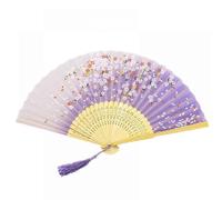 (As show, One size) 3 Pcs Hand Folding Fan, Chinese Vintage Style , Silk Fan with Bamboo Frame and Elegant Tassel for Party Wedding Dancing Decoration(style 2)
