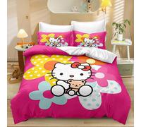 (As show, One size) 3 Piece 3d Kitty Flowers Printed Microfiber Bedding Set With Pillow Case,gifts For Boys Girls Bedroom,1 Duvet Cover With 2 Pillowcases King