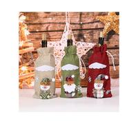 (As show, One size) 3 Pieces Wine Bottle Cap Bag Santa Reindeer Snowman Pattern Christmas Party For Family Dinner Party Decoration