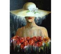 (As show, One size) (30x40cm)5D Diamond Painting DIY Kits Beauty Hat, Abstract Rose Painting Diamond Embroidery Cross Stitch Kits Round Rhinestone Resin Painting Home Dec