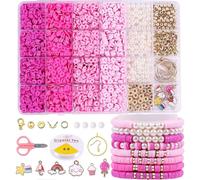 (As show, One size) 3500 PCS Pink Clay Beads Kit for Bracelets Making, Polymer Heishi Beads for Jewelry Making, Friendship Bracelet Kit for Girls Adults, Spacer Pearl Bea