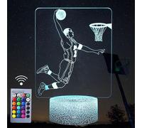 (As show, One size) 3D Basketball Player Night Lights,LED Decor Illusion Lamp with Remote&Smart Button 16 Colors Changeable Light