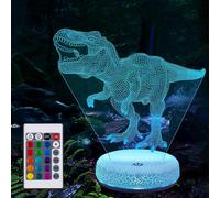 (As show, One size) 3D Dinosaur Night Light for Kids, LED T Rex Illusion Lamp 16 Color Changing USB Rechargeable Dino Nightlight Touch Control with Remote