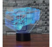 (As show, One size) 3D Fire Fighting Truck Night Light 7 Color Change LED Table Desk Lamp Acrylic Flat ABS Base USB Charger Home Decoration Toy Brithday Xmas Kid Children