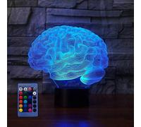 (As show, One size) 3D Illusion Brain LED Lamp Art Deco Lamp LED Lights Decoration Lamps Remote Control 7/16 Colors Change Night Light USB Powered Kids Gift Birthday Chri