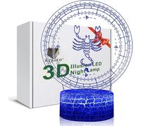 (As show, One size) 3D Illusion Gemini The Twins Zodiac Sign Horoscope Night Light Lamp 7 Color Change Touch White Crack Base Birthday Present