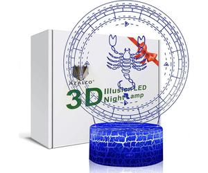 (As show, One size) 3D Illusion Gemini The Twins Zodiac Sign Horoscope Night Light Lamp 7 Color Change Touch White Crack Base Birthday Present