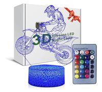 (As show, One size) 3D Illusion Motocross Motorcycle Bike Night Light Lamp 16 Color Change Touch White Crack Base Birthday Present