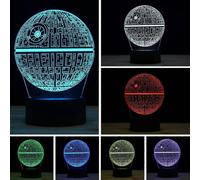 (As show, One size) 3D Illusion Night Light Desk Lamp, 7 Colors Auto Gradual Changing USB Powered LED Lights with Touch Switch for Kids Gifts Home Decoration (Death Star)
