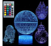 (As show, One size) 3D Illusion Star Wars Night Light Four Pattern Death Star/Millennium Falcon/Starships/BB-8 Interstellar 7 Color Change Decor Lamp Desk Table Night Lig