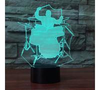 (As show, One size) 3D Jazz Drummer Night Light Table Desk Optical Illusion Lamps 7 Color Changing Lights LED Table Lamp Xmas Home Love Birthday Children Kids Decor Toy G