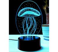 (As show, One size) 3D Jellyfish Fish Night Light USB Touch Switch Decor Table Desk Optical Illusion Lamps 7 Color Changing Lights LED Table Lamp Xmas Home Love Birthday