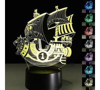 (As show, One size) 3D LED Pirate Ship Optical Illusion Sensor Night Light with Smart Touch