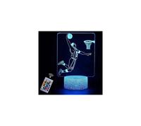(As show, One size) 3D Night Light Basketball Shooting Cool Pose Dunk Star Lovers for Children Girls Boys Remote Control Table Desk Lamp 16 LED Colors Changing Acrylic Li