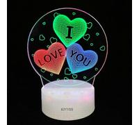 (As show, One size) 3D Night Light I Love You Leeter Illusion Lamp Visual Table Lamp Dynamic Touch LED Three Colorful Creative Gift