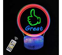 (As show, One size) 3D Night Light Letter Great Thumbs Up Desk Lamp Visual Table Lamp Dynamic Remote Control