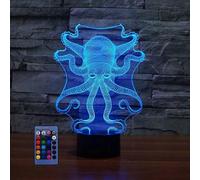 (As show, One size) 3D Octopus Night Light USB Powered Remote Control Touch Switch Decor Table Optical Illusion Lamps 7/16 Color Changing LED Lamp Xmas Home Love Brithday