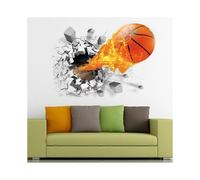 (As show, One size) 3D Self-Adhesive Removable(Flying Fire Basketball (19.7" X 27.6")) Break Through The Wall Vinyl Wall Stickers / Murals Art Decals Decorator