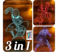 (As show, One size) 3in1-3D Illusion Kids Night Light-16 Colors with Remote-Led Table Lava Lamp-Superhero Toy for 3 4 5 6 7 8 9 Age Kids(3in1)