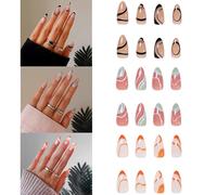 (As show, One size) 3Packs (72 Pcs) Press on Nails Short Full Cover Short Fake Nails Glossy Stick on Nails French False Nails with Glue Acrylic Nails for Women (C Set) 1A