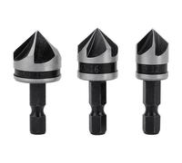 (As show, One size) 3pcs 1/4" Hex HCS Countersink 5 Flute Drill Bits for Countersink Sink Countersink 12mm/16mm/19mm for Wood Metal