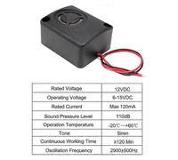 (As show, One size) 3PCS 110dB Electronic Black Mini Piezo Alarm Siren DC 12V Insurance AntiTheft HighDecibel Square Shell Active Buzzer Alarm for Car Safes