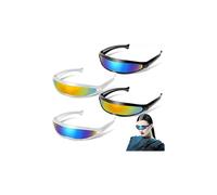 (As show, One size) 4 bags of futuristic glasses (black and white) Narrow cyclops shape sunglasses White black frame mirror lenses Role playing costume glasses Cool party