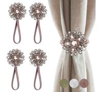 (As show, One size) 4 Decorative Antique Red Brass Curtain Tiebacks with Spring Drawstring for Bedroom Living Room Hotel Home Office Magnetic Curtain Holders