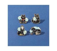 (As show, One size) 4 Pack Cute Animal Enamel Brooch Pins Cartoon Fox Cat Flower Bush Plant Pin Set Lapel Pins Accessory for Backpacks Badges Hats Bags for Women Girls Ki