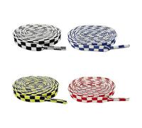 (As show, One size) 4 pairs of mosaic printed shoelaces (4 colors), flat shoes replace sneaker shoelaces exchange -1.5M*1cm - black/yellow/red/blue