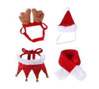(As show, One size) 4 Pieces Dog and Cat Costume - Reindeer Antler Headband, Santa Dog Hat, Scarf and Red Bandana - Christmas Costume for Dog, Cat, Puppy or Kitten