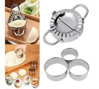 (As show, One size) 4 Pieces Stainless Steel Dumplings Maker, 3 Dumpling Skin Maker 2 Dumpling Molds Dumpling Cutter Pie Ravioli Empanadas Press Mold Kitchen Accessories,
