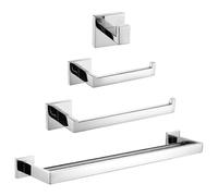 (As show, One size) 4 Wall-mounted bathroom accessories in rustproof brushed stainless steel, with towel bar, towel ring, toilet paper holder, hook