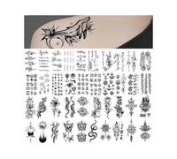 (As show, One size) 40 Sheets Tiny Waterproof Temporary Tattoos, Moon Stars Constellations Music Compass Anchor Words Lines Flowers for Kids Adult Men and Women.