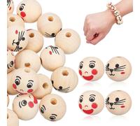 (As show, One size) 40pcs Wood Beads Craft Round Beads Wood Spacer Beads Pendant Craft Making Supplies